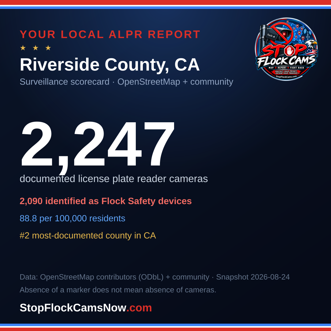 Shareable ALPR statistics card for Riverside County