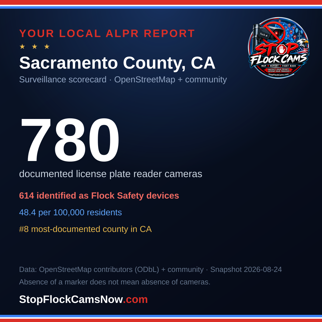 Shareable ALPR statistics card for Sacramento County
