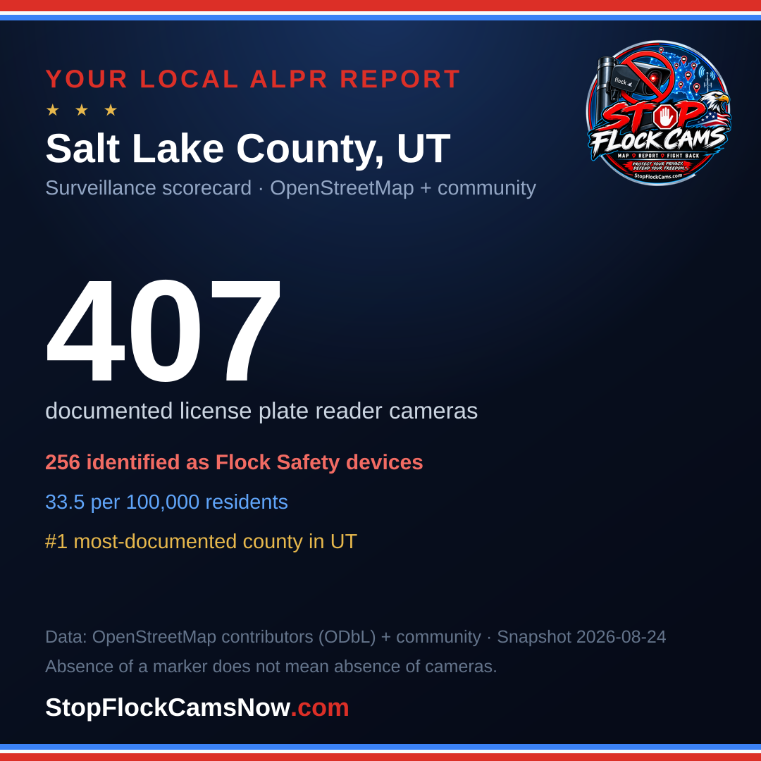 Shareable ALPR statistics card for Salt Lake County